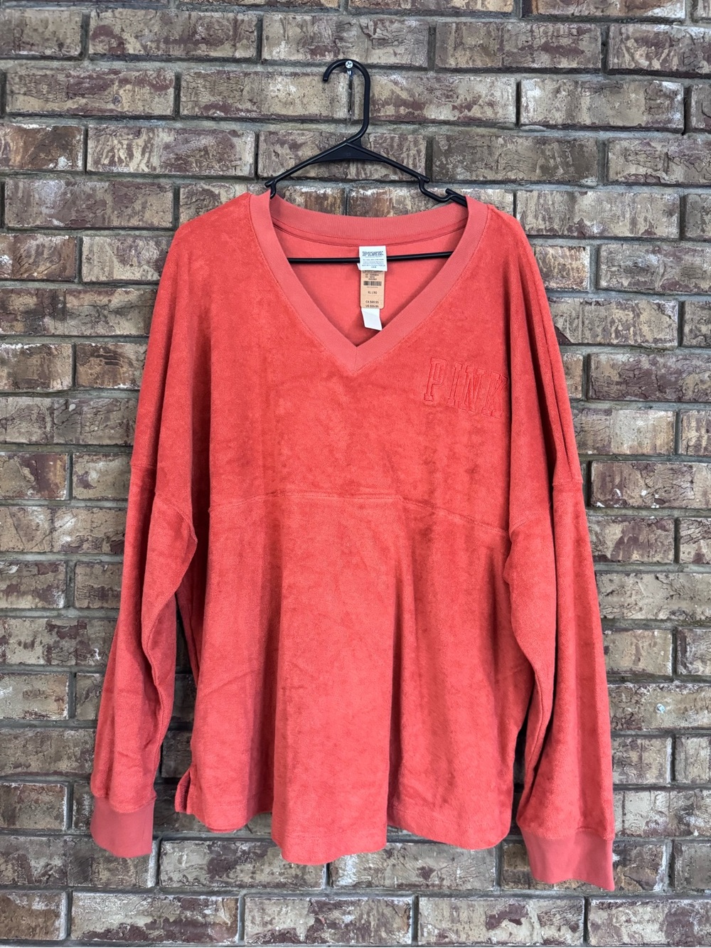 PINK Victoria's Secret varsity Terry V-Neck Pullover crewneck rust orange